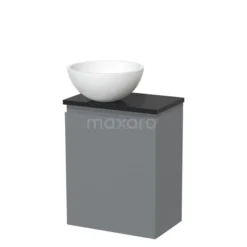 Toiletmeubel Met Waskom Solid Surface Modulo Middengrijs Greeploos 41 Cm Mat Zwart Blad